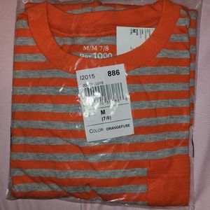 Striped orange with gray shirt